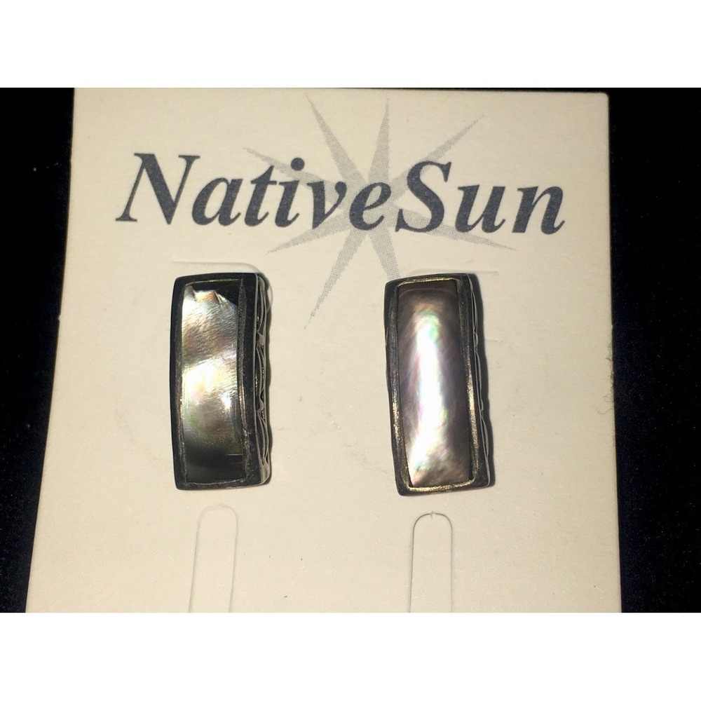 Vtg Sterling Silver and Abalone Shell Pierced Stud Earrings Tested